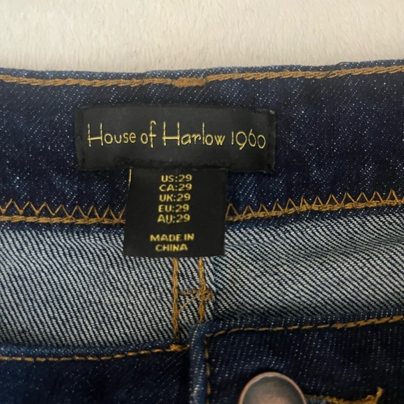 House Of Harlow Women’s High Rise Straight Leg Cuffed Dark Wash Blue Jeans Sz 29 - Picture 2 of 5
